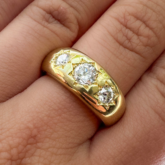 Vintage 1.03ct Old Cut Diamond Three Stone Gypsy Ring
