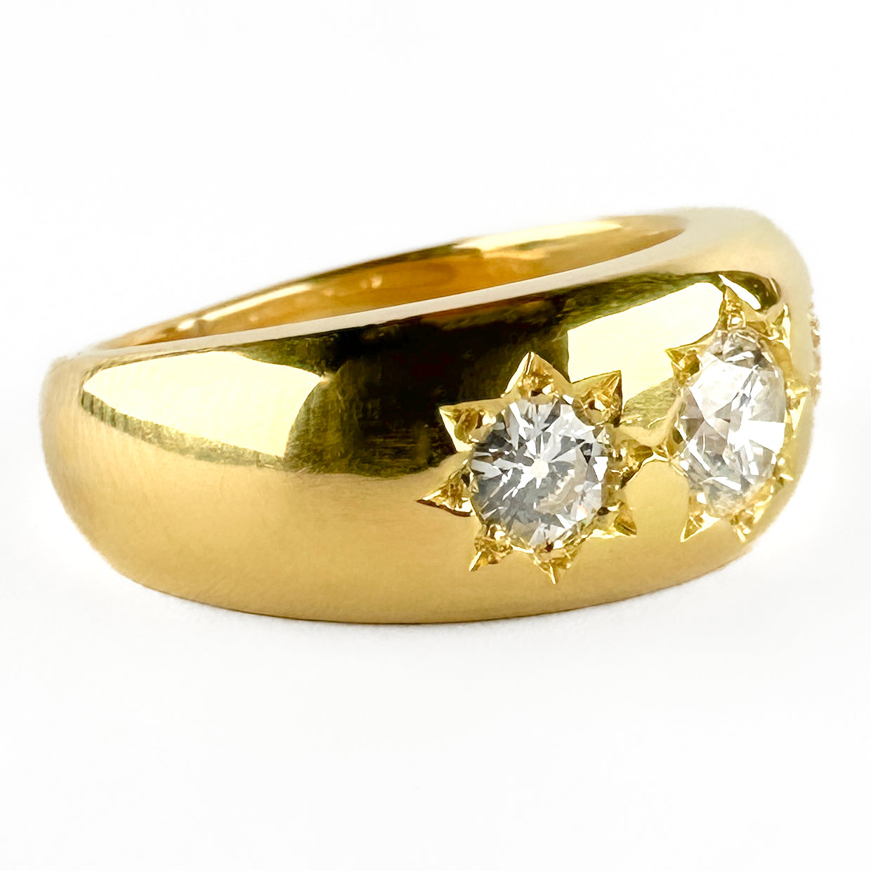 Vintage 1.03ct Old Cut Diamond Three Stone Gypsy Ring