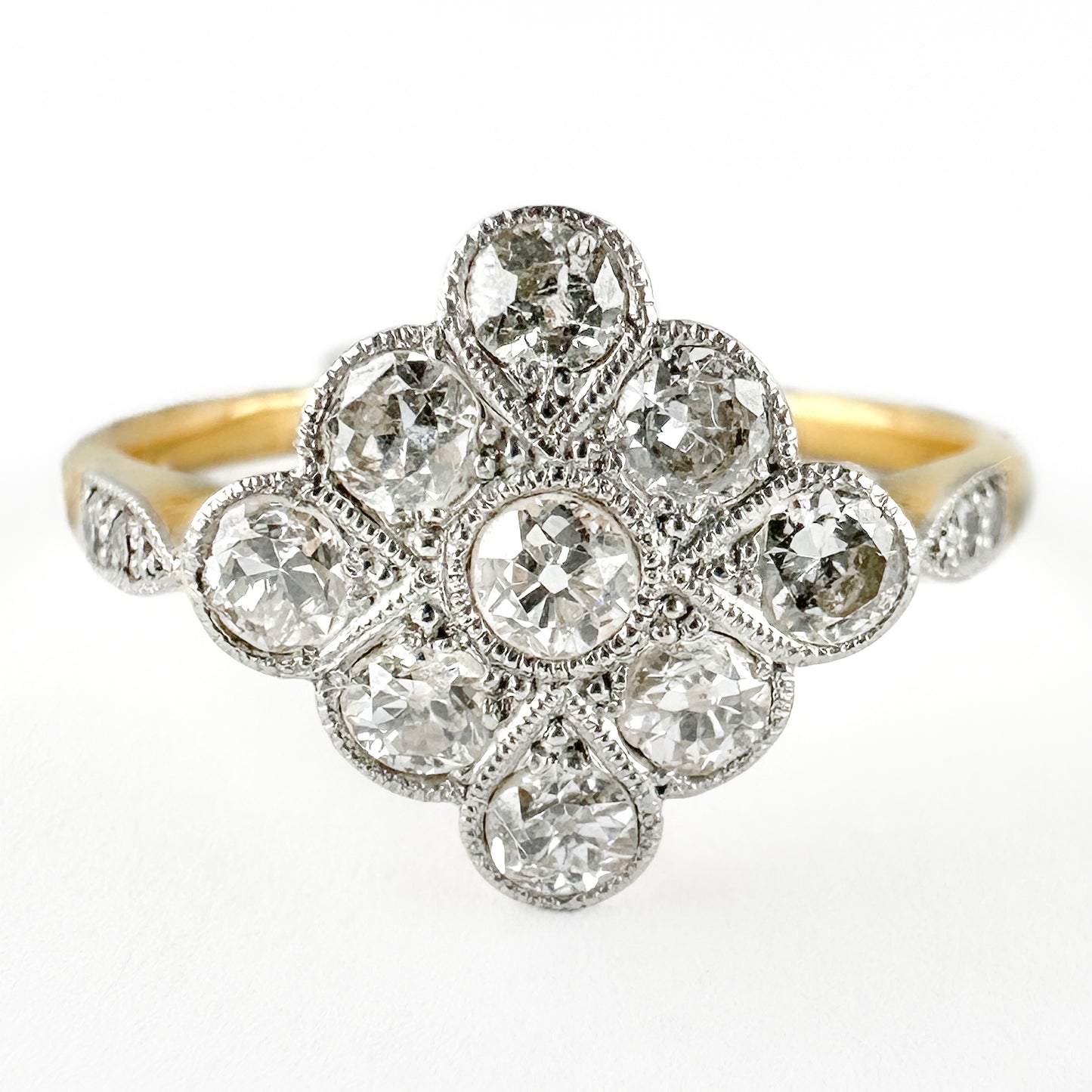 Edwardian Antique Old Cut Diamond Cluster Engagement Ring