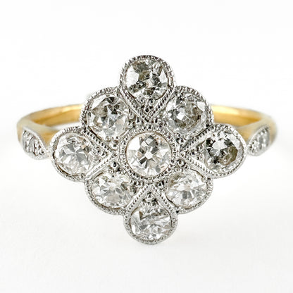 Edwardian Antique Old Cut Diamond Cluster Engagement Ring