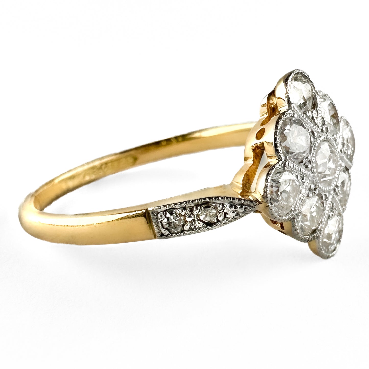 Edwardian Antique Old Cut Diamond Cluster Engagement Ring