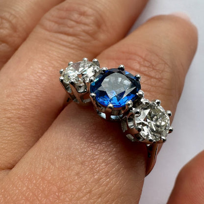 Antique Edwardian Sapphire and Diamond Trilogy Engagement Ring