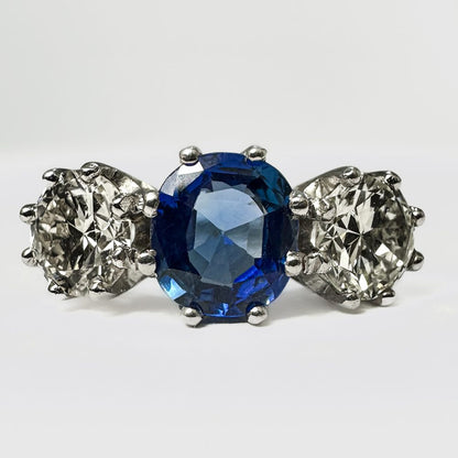 Antique Edwardian Sapphire and Diamond Trilogy Engagement Ring
