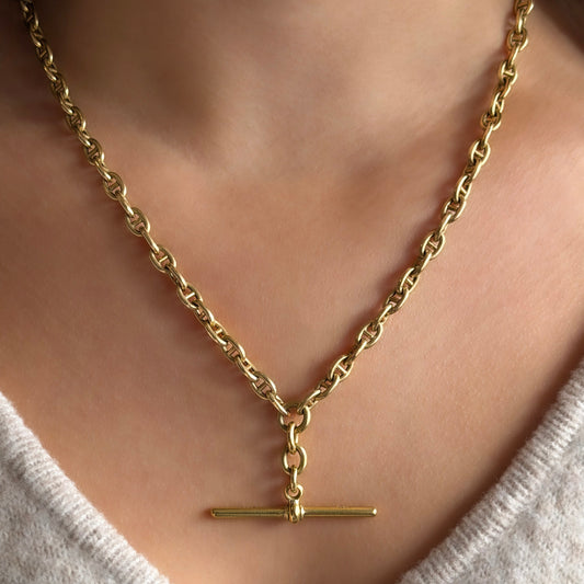 Cable Link 18ct Yellow Gold Mariner Albert Chain Necklace