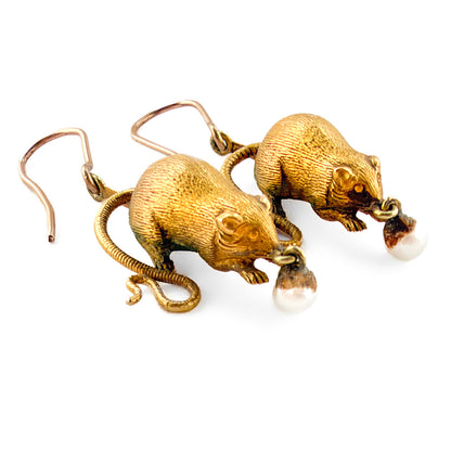 Victorian Thornhill & Co Mouse With Pearl Drop Earrings