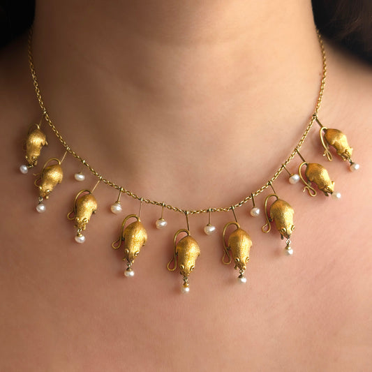 Victorian Nine-Mouse Necklace with Pearls by Thornhill & Co.