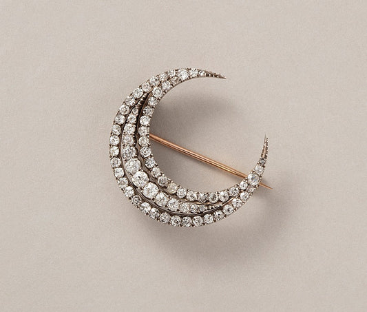 Victorian 14ct Gold Crescent Brooch with Diamonds