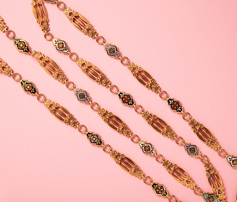 Antique French 18ct Gold & Enamel Necklace