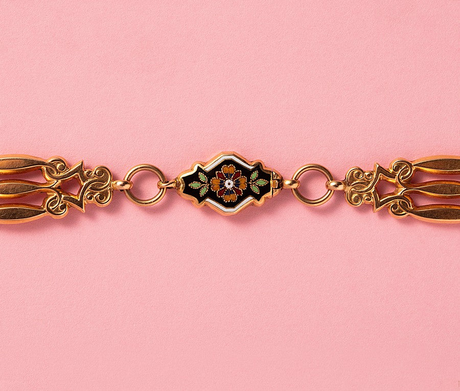 Antique French 18ct Gold & Enamel Necklace