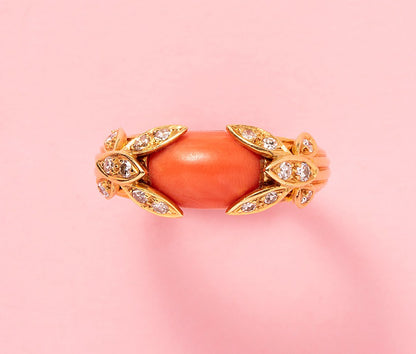 Jean & Pierre 18ct Gold Ring with Coral & Diamond