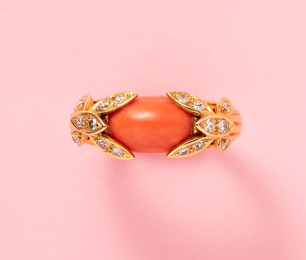 Jean & Pierre 18ct Gold Ring with Coral & Diamond
