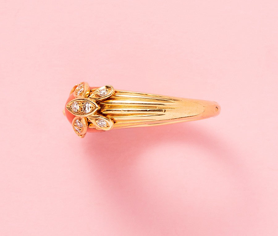 Jean & Pierre 18ct Gold Ring with Coral & Diamond