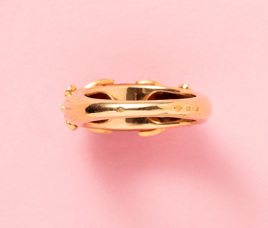 Jean & Pierre 18ct Gold Ring with Coral & Diamond
