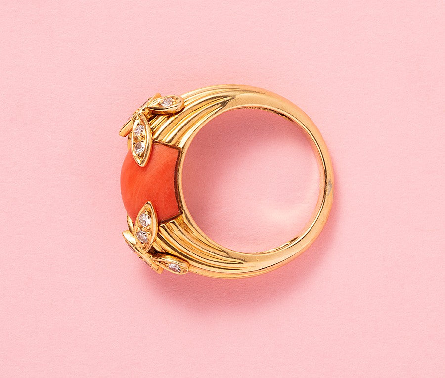 Jean & Pierre 18ct Gold Ring with Coral & Diamond