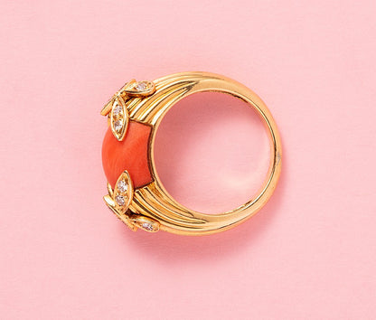 Jean & Pierre 18ct Gold Ring with Coral & Diamond