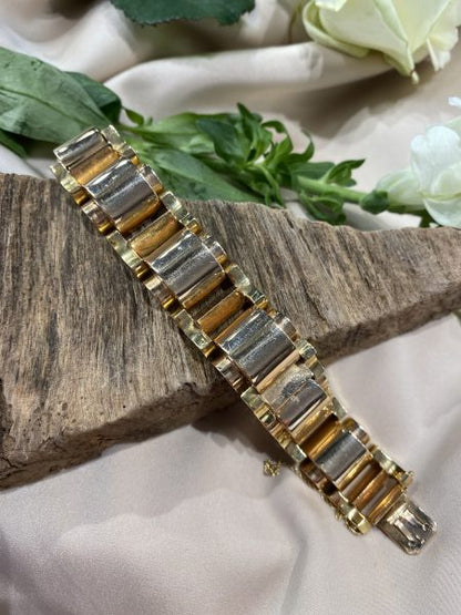 Vintage French Bi Colour Gold Tank Bracelet, Circa 1930s