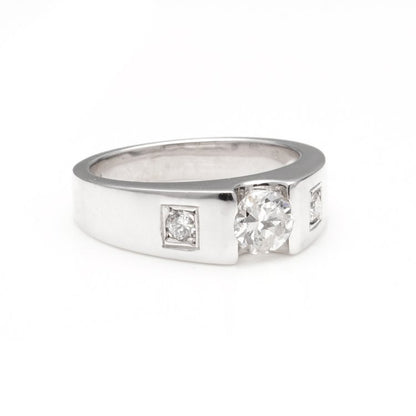 Vintage Three Stone Diamond Ring with Wide Chunky 18ct White Gold Band, Circa 1980s
