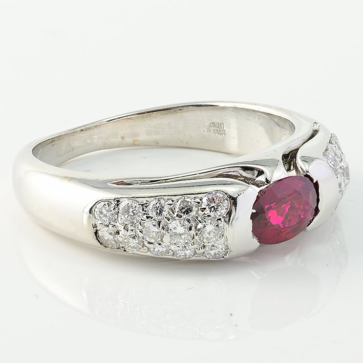 Vintage Bvlgari 0.55ct Ruby and Diamond Engagement Ring in 18ct White Gold