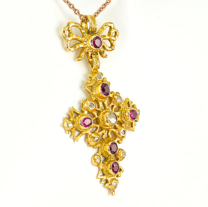 Rare Georgian Antique 1.50ct Ruby and Diamond Set 22ct Gold Cross Pendant, Late 18th century Circa 1770