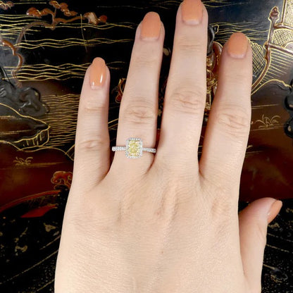 GIA 1.24ct Fancy Yellow Diamond Cluster Engagement Ring