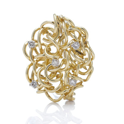Alan Martin Gard Vintage 18ct Yellow Gold Brooch with 0.35cts Diamonds, London 1977