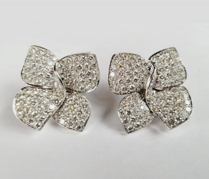 Vintage 8ct Pave Diamond Bow Earrings in 18ct White Gold