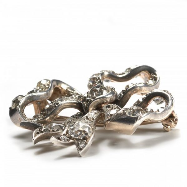 Antique Victorian Old Cut Diamond Bow Brooch, 9.00 carat total, Circa 1890
