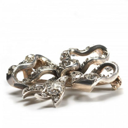 Antique Victorian Old Cut Diamond Bow Brooch, 9.00 carat total, Circa 1890