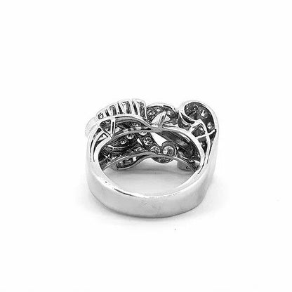 Vintage Trilliant, Pear and Baguette Cut Diamond Abstract Crossover Dress Ring