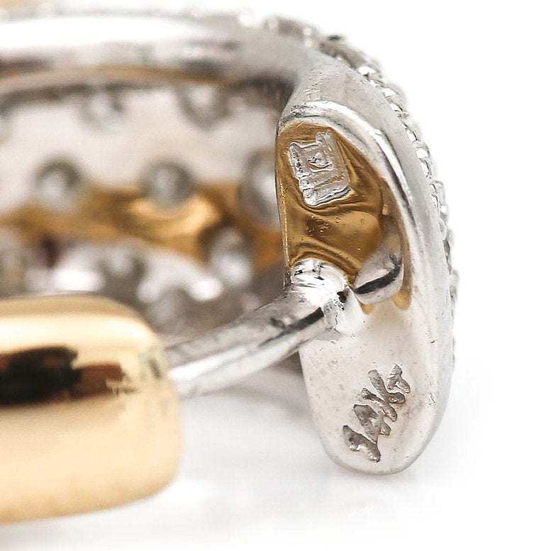 Vintage 1ct Diamond Huggie Hoop Earrings in 14ct White and Yellow Gold