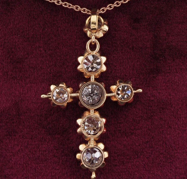 Antique Victorian 5.1ct Old Mine Cut Diamond Cross Pendant