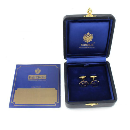 Faberge Limited Edition 18ct Yellow Gold and Blue Enamel Cufflinks, Number 46 of 300, Circa 1990s, Comes in original box with original Fabergé certificate