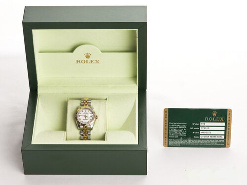 Rolex Oyster Perpetual Lady Datejust 179313 Watch; 26mm, stainless steel and gold, diamond bezel, Rolex box and papers