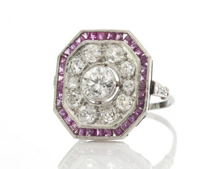 Art Deco Diamond, Ruby and Platinum Cluster Ring, Circa 1930