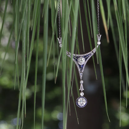 Antique Belle Epoque Sapphire and Diamond Pendant, Platinum and 18ct Gold