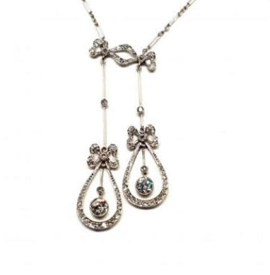 Antique Belle Epoque Diamond Negligee Drop Necklace in Platinum