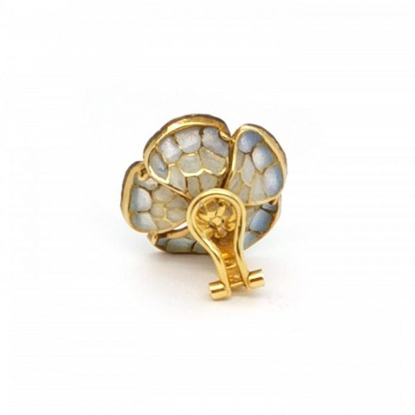 Pale Blue Plique a Jour Enamel and Diamond Flower Earrings