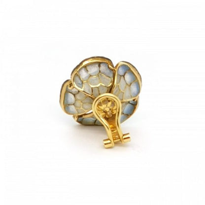 Pale Blue Plique a Jour Enamel and Diamond Flower Earrings