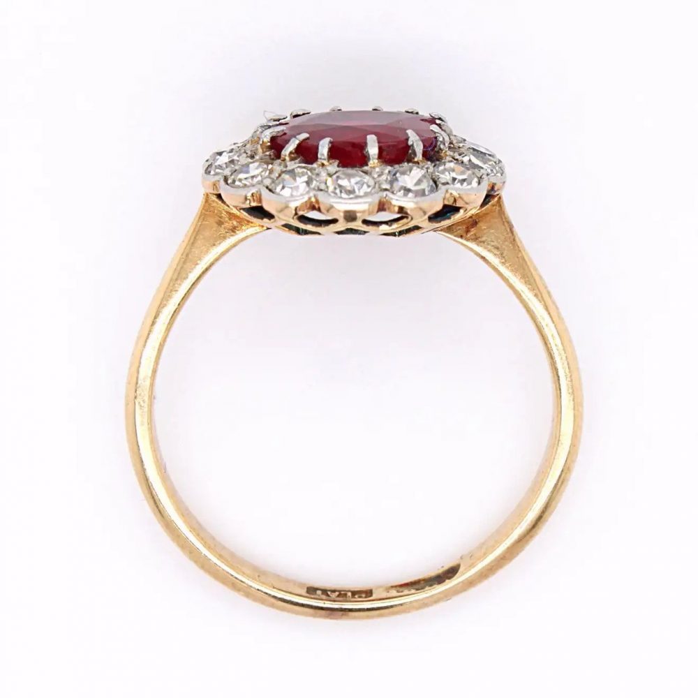 Antique 1.9ct Natural No Heat Burma Ruby and Single Cut Diamond Cluster Ring