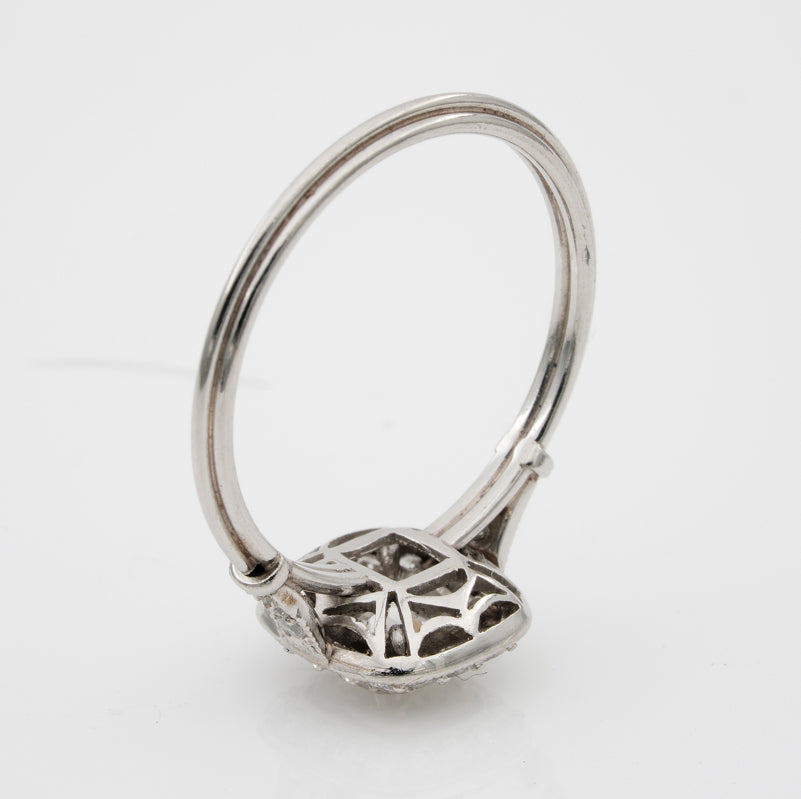 0.60ct Cushion Shaped Old Mine Cut Diamond Cluster Engagement Ring in Platinum