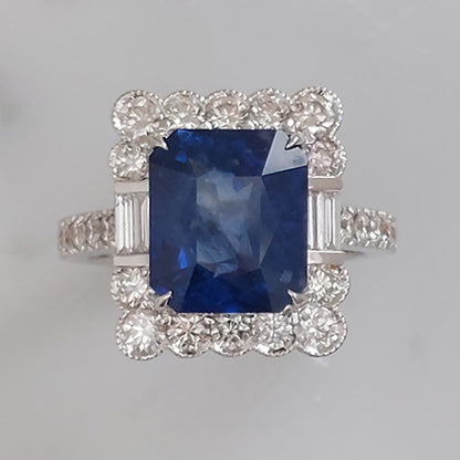 6.21ct Sapphire and Diamond Cluster Tablet Ring