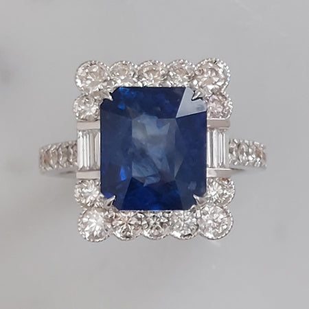 6.21ct Sapphire and Diamond Cluster Tablet Ring