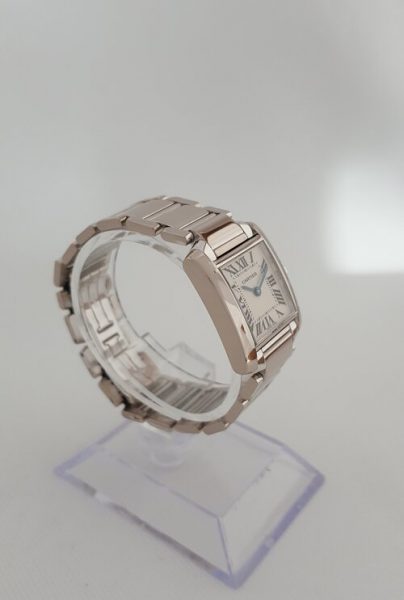 Cartier Tank Française 20mm Ladies 18ct White Gold Quartz Watch, white dial, Roman numerals, sapphire crystal, 18ct bracelet strap, Circa 2000s, with Cartier box
