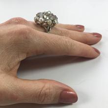 Cats Eye Moonstone and Pearl Cluster Bombe Cocktail Ring