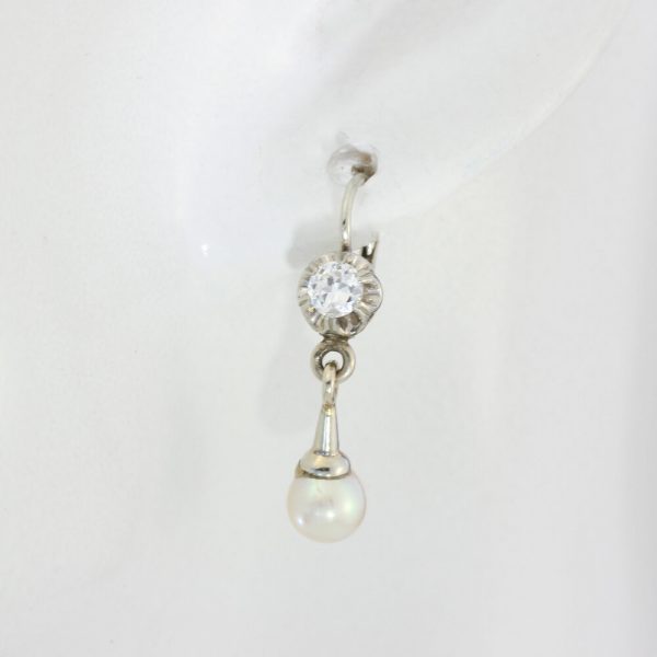 Vintage Pearl and Diamond Drop Earrings in 18ct White Gold, Circa 1950s