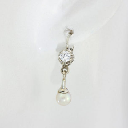 Vintage Pearl and Diamond Drop Earrings in 18ct White Gold, Circa 1950s