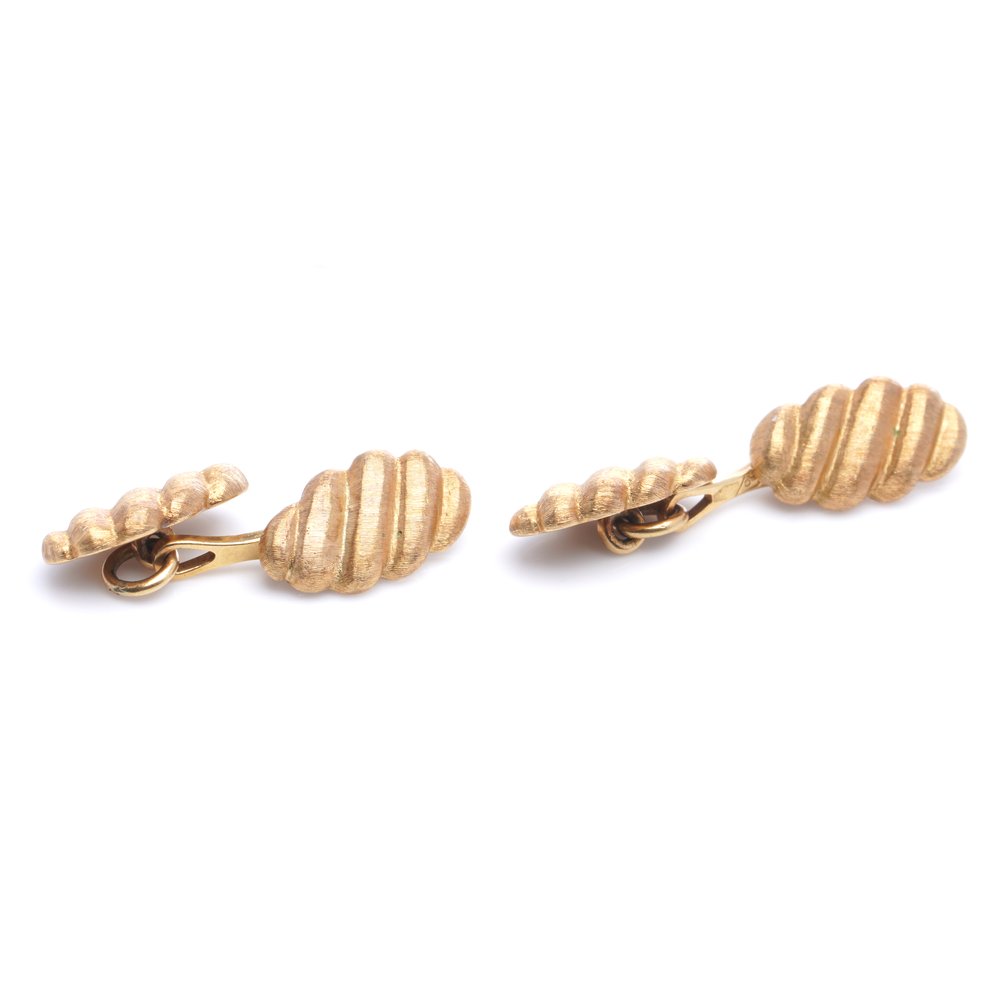 Vintage Italian 18ct Yellow Gold Wavy Ribbed Cufflinks by Mario Buccellati