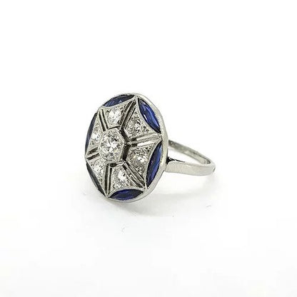 French Calibre Cut Sapphire and Diamond Cluster Dress Ring in Platinum