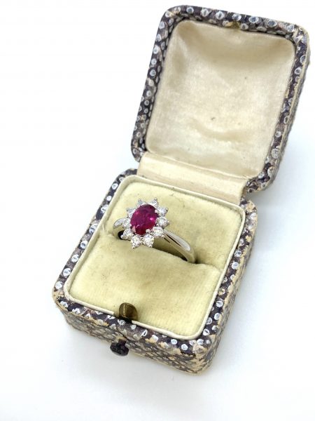 1.11ct Ruby and Diamond Oval Cluster Ring, no heat treatment