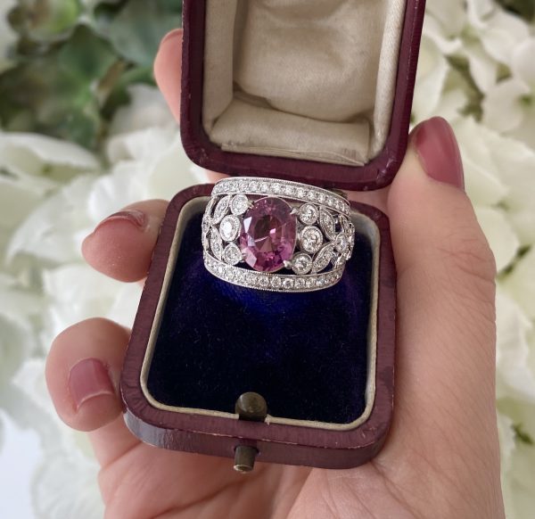 3.19ct Unheated Padparadscha Sapphire and Diamond Dress Ring by David Jerome
